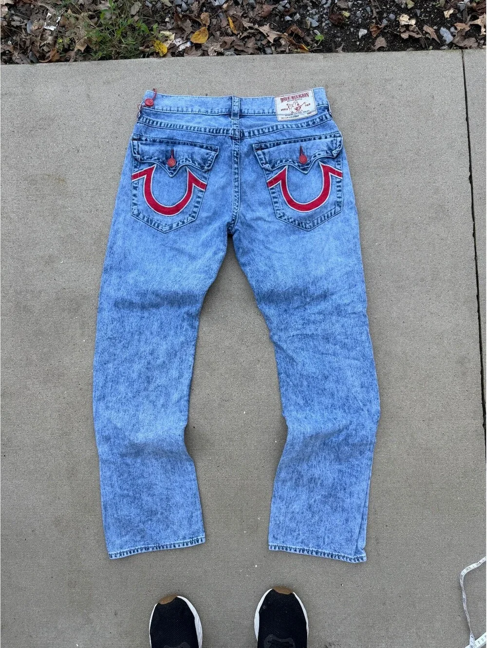 True Religion Men's Straight Section Jeans Light Blue Denim Size 34x32